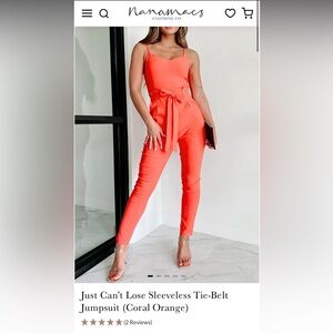 Ever B Just Can't Lose Sleeveless Tie-Belt Jumpsuit (Coral Orange)